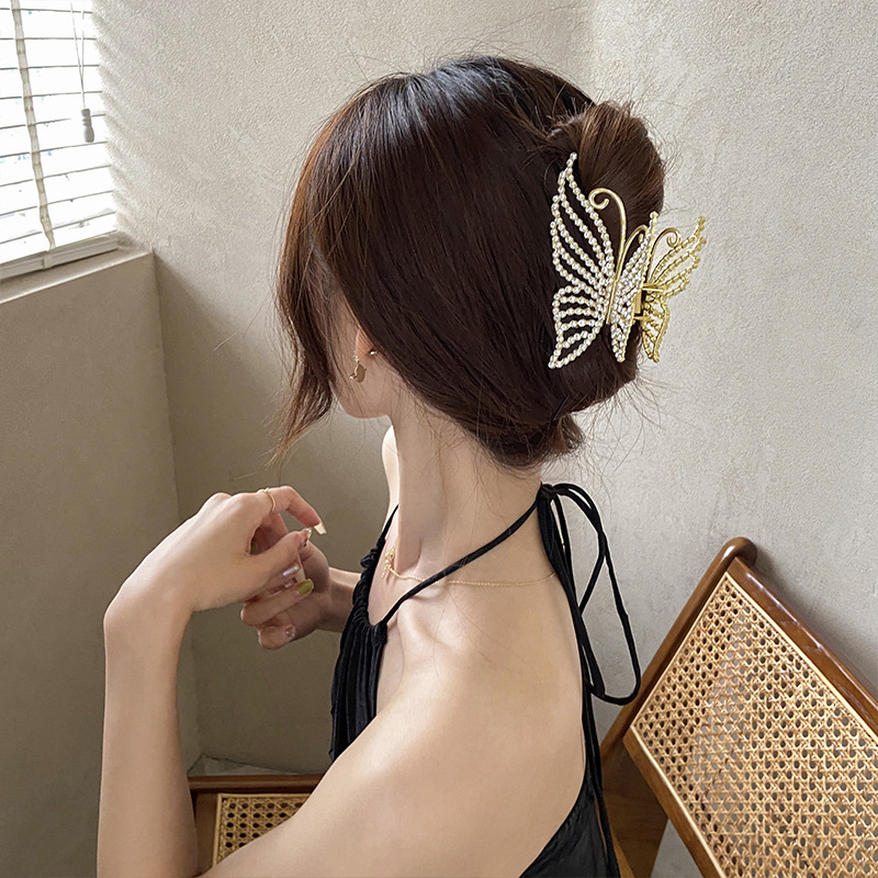 Kẹp tóc Bướm đính đá đính ngọc trai nhân tạo sang trọng hàn quốc