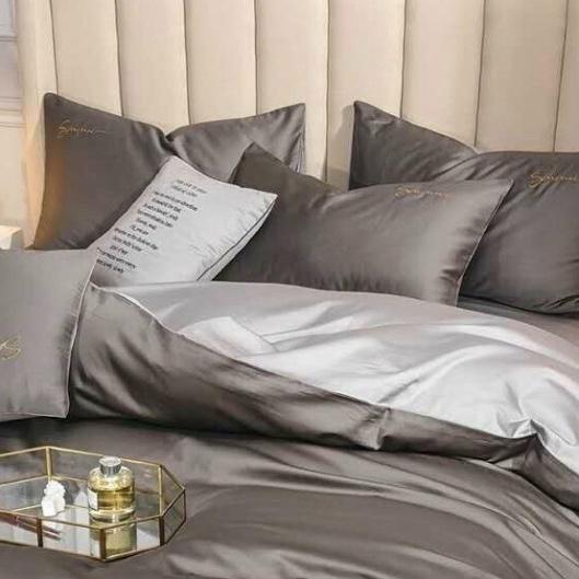 Set 5 Món Chăn Trần Bông Ga Gối Tencel 40s LAN PHAM BEDDING - Xám Đậm