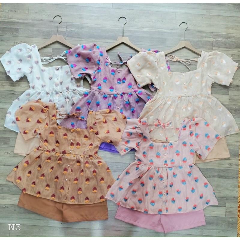 SET ÁO BABYDOLL HOA NỔI QUẦN ỐNG RỘNG (KÈM VIDEO HÌNH THẬT