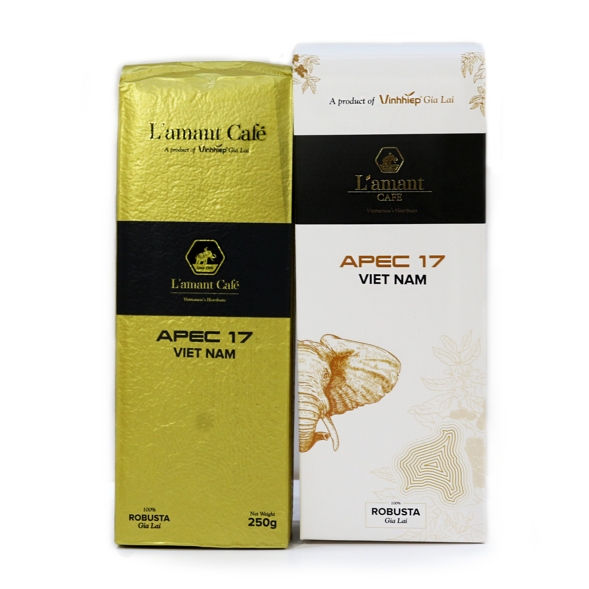 Cà phê rang xay L'amant APEC 2017 100% Robusta - Cà phê bột pha phin vị nguyên chất, mạnh mẽ túi 250gr