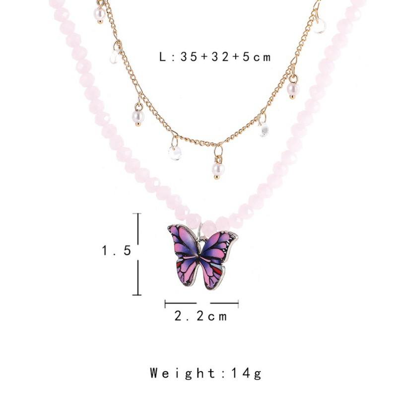 BUTTERFLY Dây Chuyền Hai Lớp Mặt Hình Bướm Đính Đá Thời Trang Cho Nữ
