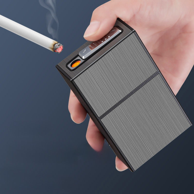 Bật Lửa Điện Kiêm Hộp Đựng Thuốc 20 Điếu Lớn Ngắn HB207 - Sạc Điện