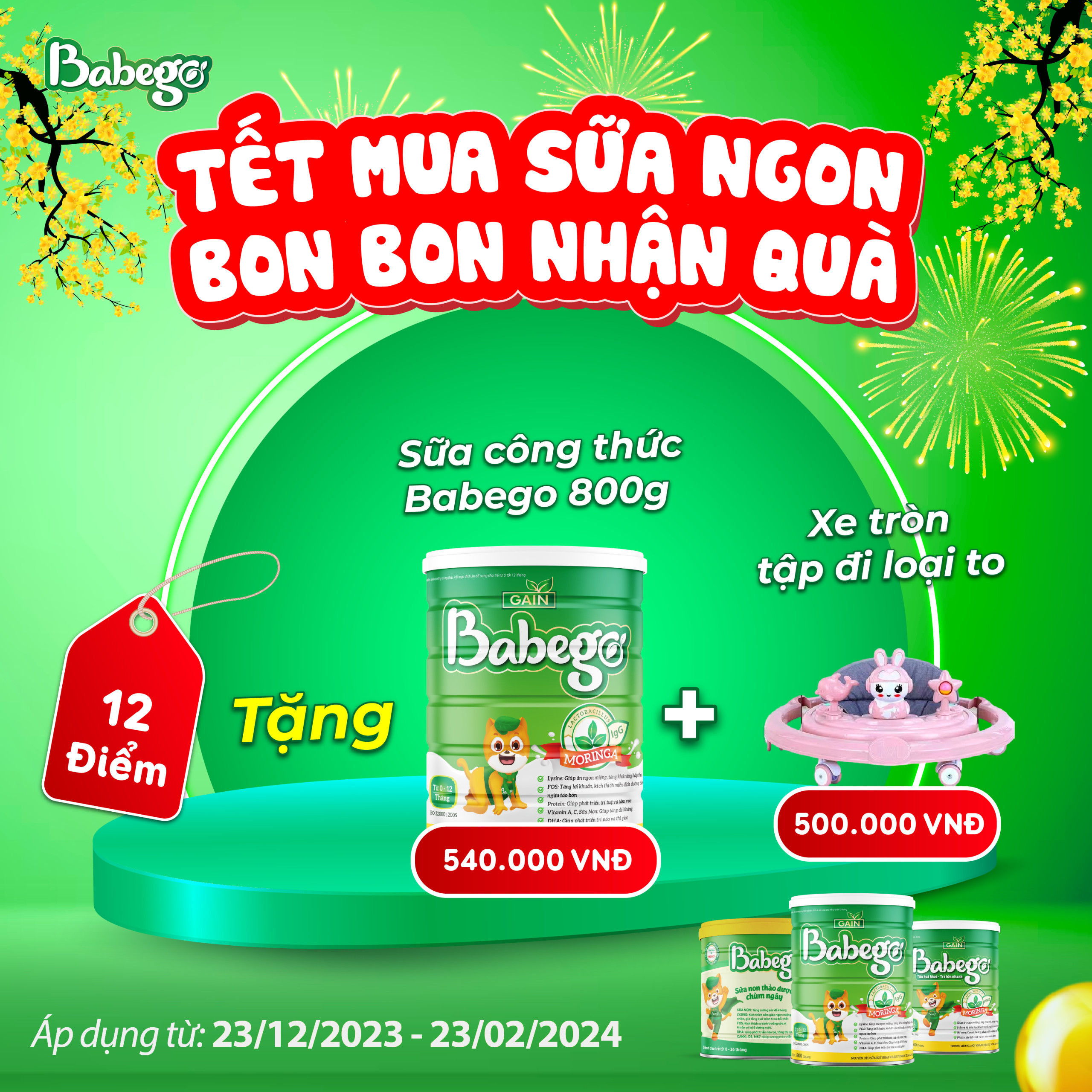 [Combo 12 lon tặng 1 SCT 800gr + quà] Sữa mát tăng cân, cải thiện biếng ăn, táo bón cho bé phát triển toàn diện Babego 0-12 tháng