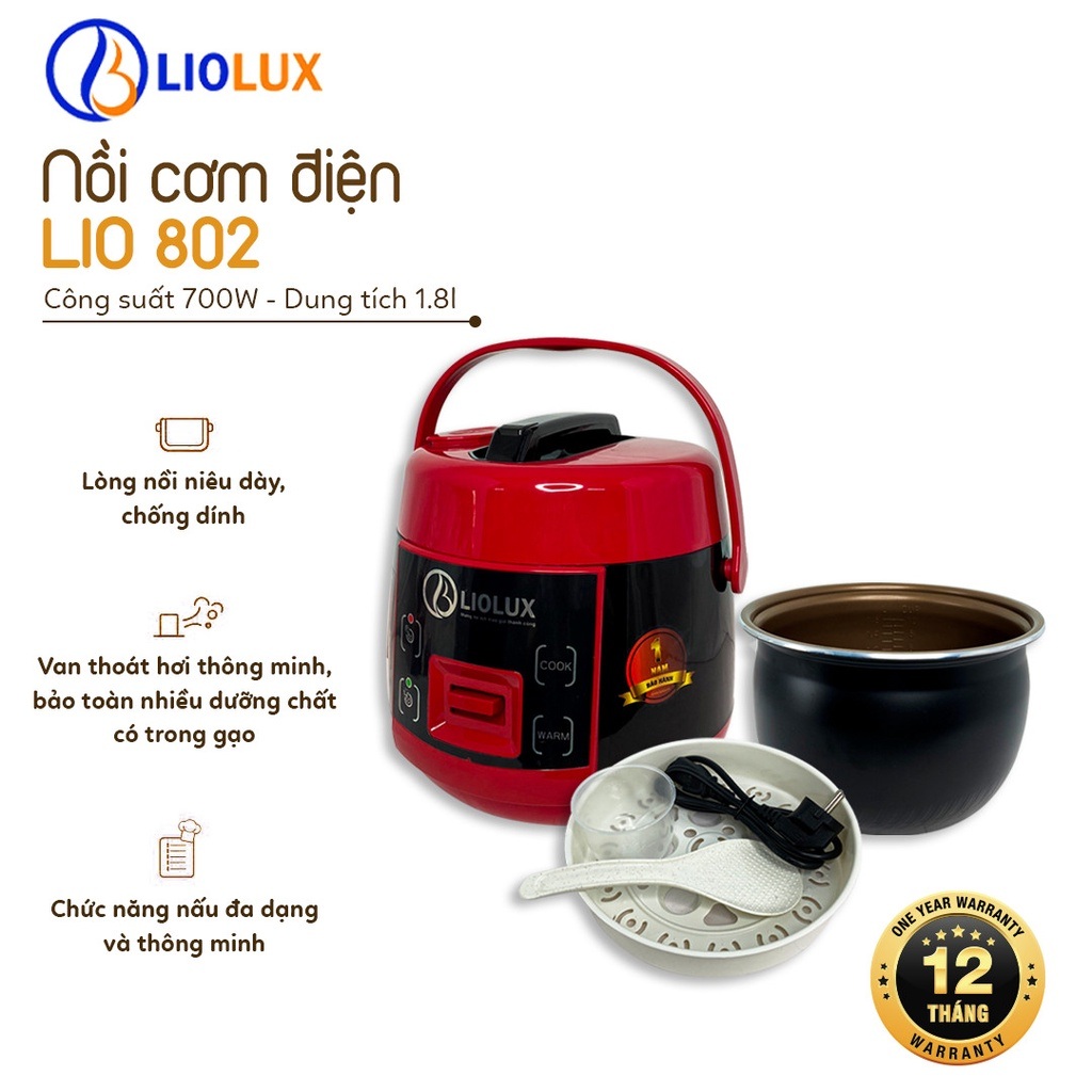 Nồi cơm điện quai xách 1.8L Liolux LIO-802 - Siêu Bền - Hàng Chính Hãng