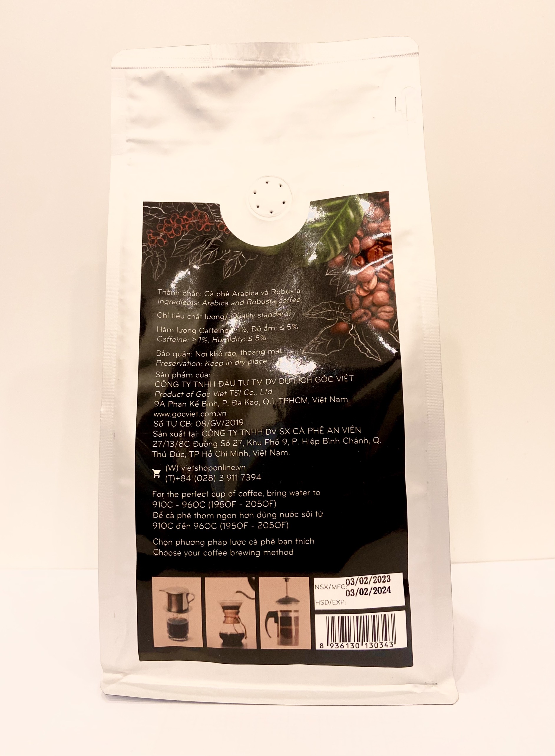 Cà phê Arabica &amp; Robustar Cầu Đất,  Đà Lạt  dạng rang xay - 500 g