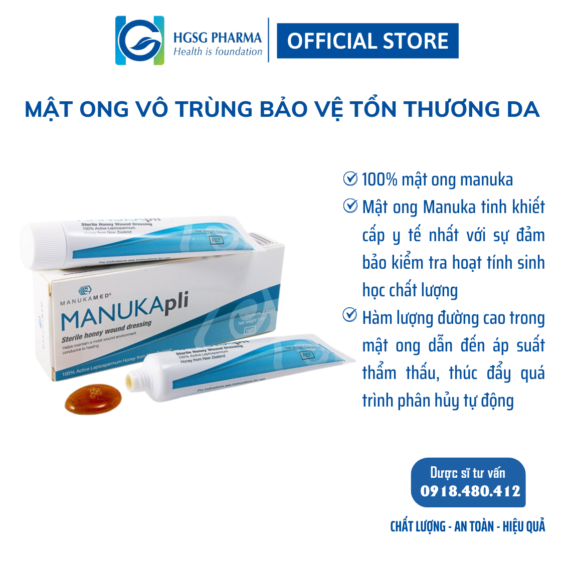 Mật ong vô trùng y tế HGSG Pharma MANUKApli Newzealand