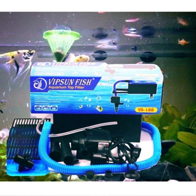 Bộ Máng và Máy Bơm Lọc Nước Hồ Cá Vipsun Fish VS-188 và Bông Lọc