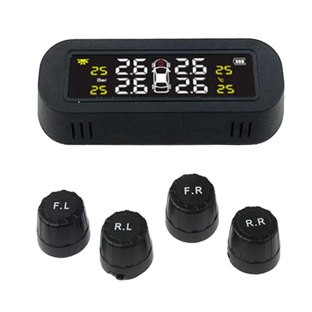 Wireless USB Tire Safety Monitor Solar Power TPMS Tire Pressure Monitoring System with 4 External Cap Sensors Temperature Detection Checking Testing