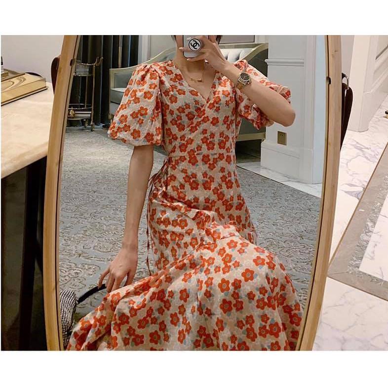 ĐẦM HOA ĐẮP CHÉO CỘT BÊN ĐỎ - DA2468