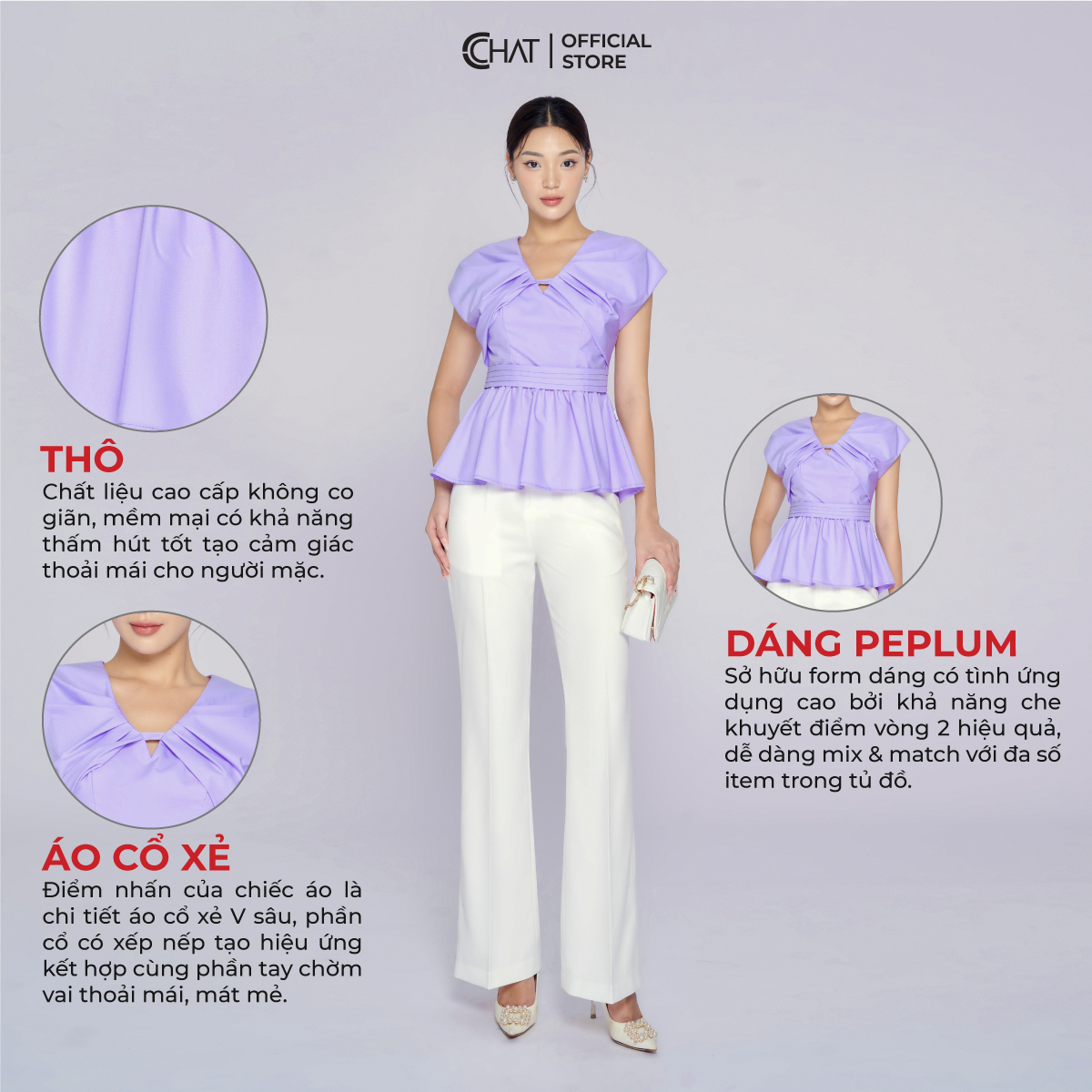 Áo Kiểu Nữ  Chờm Vai Cổ V Dáng Peplum Chất Voan Cao Cấp 13ANV2011PT