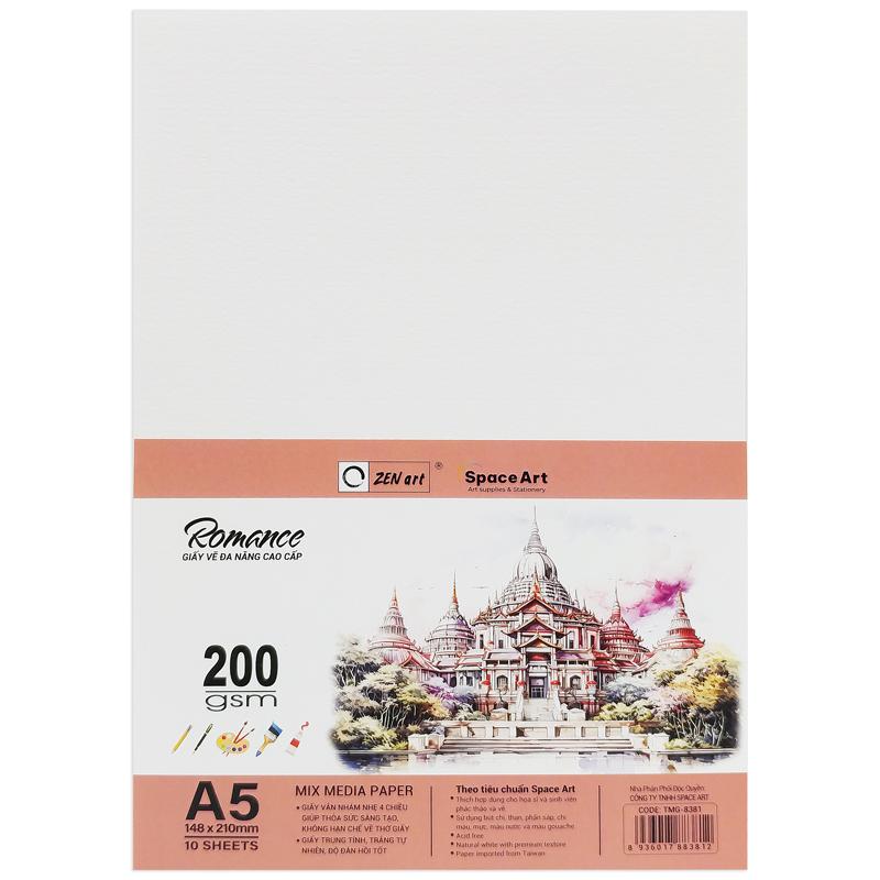 Giấy Vẽ Đa Năng Romance - A5 200gsm - Mix Media Paper - Zen Art TMG 8381 (20 Tờ)