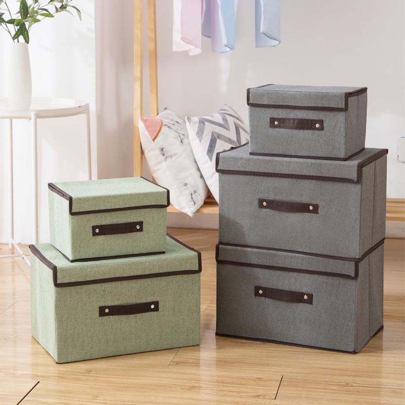Combo 2 Hộp vải đựng quần áo có nắp 2 size thùng vải đựng đồ có nắp đa năng để đồ cá nhân gấp gọn tiện lợi 88188