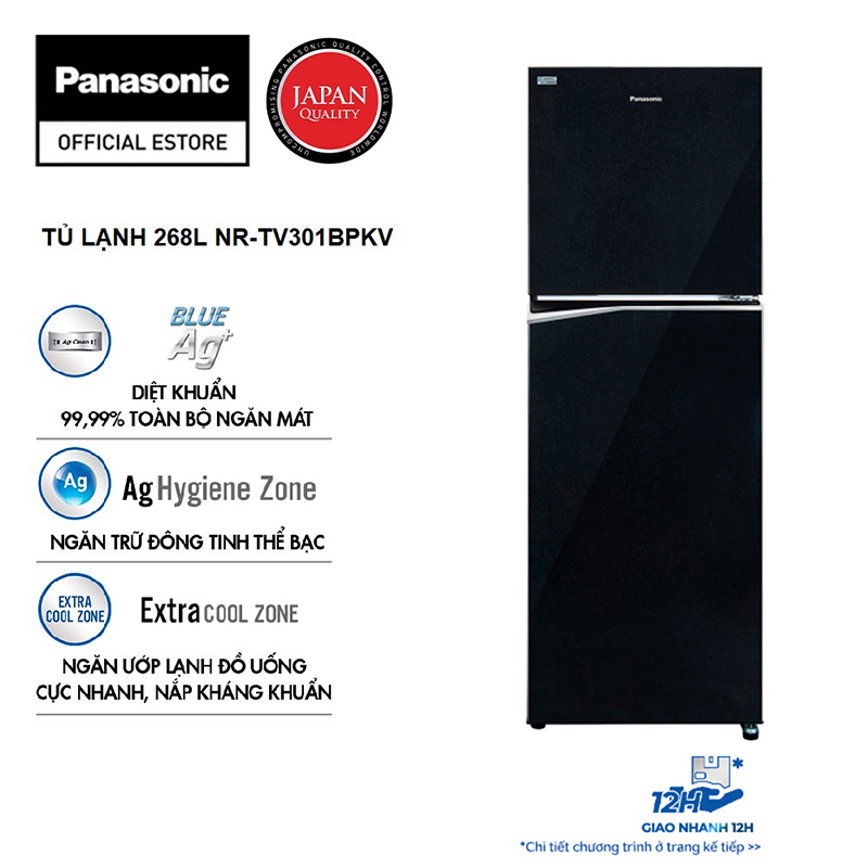 Tủ Lạnh 2 Cánh Panasonic 268L NR-TV301BPKV - Diệt vi khuẩn 99.99% - Hàng Chính Hãng - Giao Toàn Quốc