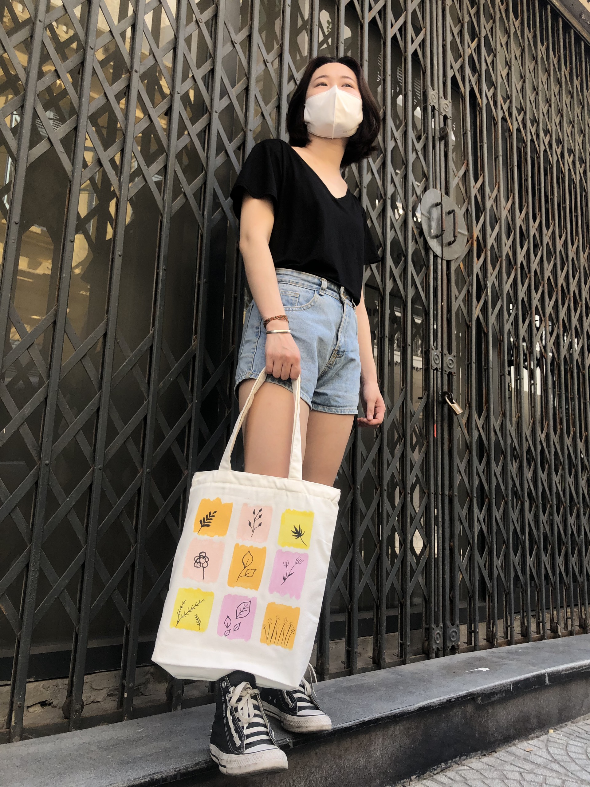 Túi Tote Canvas Vẽ Tay Thời Trang Hình Các Loại Cây Cỏ