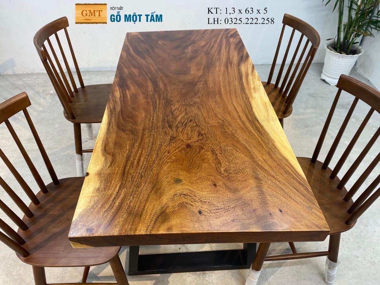 Bàn Gỗ Me Tây Nguyên Tấm, Bàn Ăn Gỗ Me Tây, Bàn Làm Việc Gỗ Me Tây, Bàn Trà Gỗ Me Tây Dài 1,3m Rộng 63cm Dày 5cm