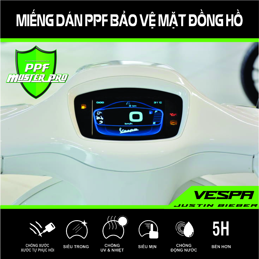 Miếng Dán PPF Bảo Vệ Mặt Đồng Hồ Xe Vespa Sprint - Vespa Justin Bieber | Chất Liệu Film PPF