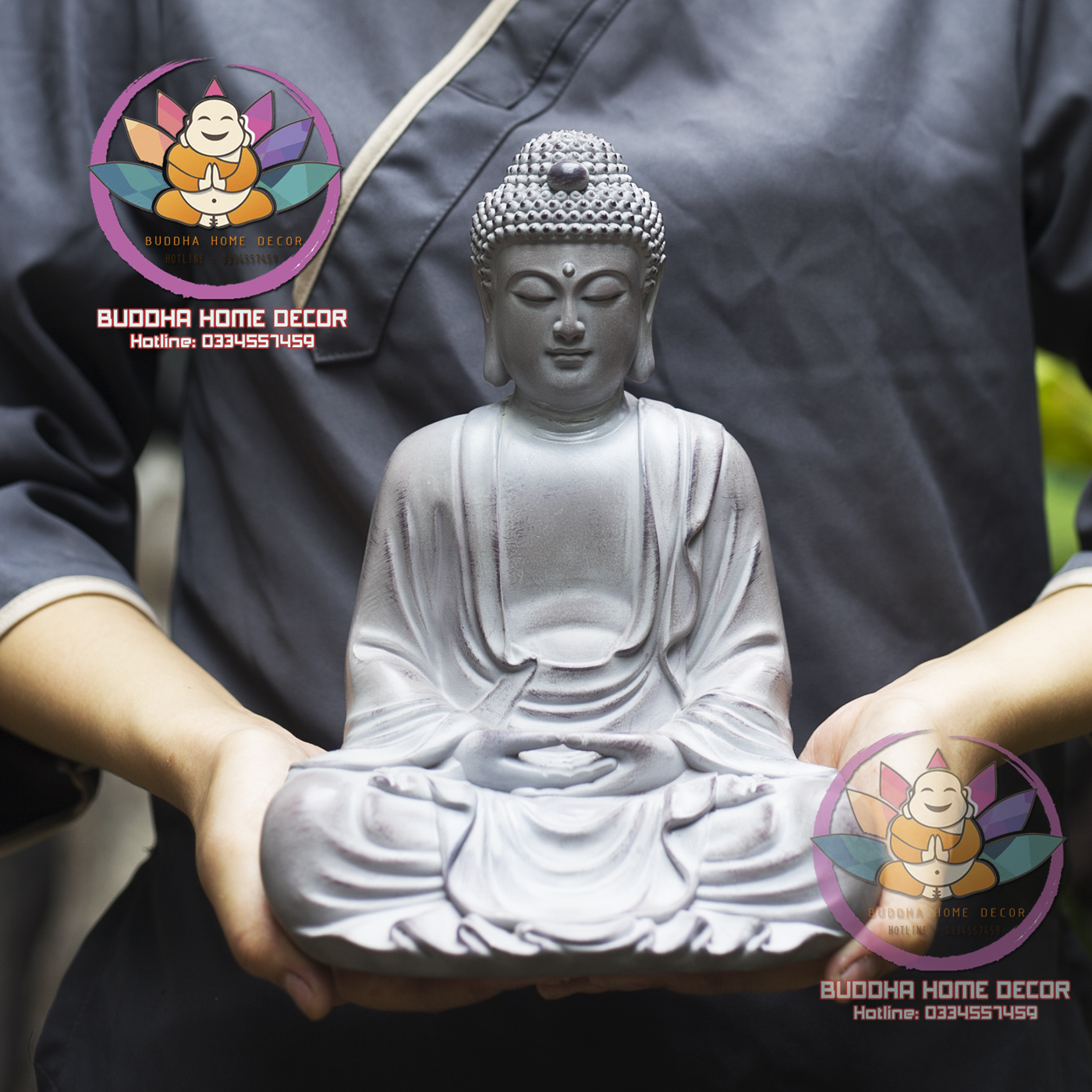 Tượng Phật A Di Đà Gỉa Cổ Áo Xám Cao 24cm Bằng Composite, Tượng Phật Đặt Thờ, Decor Trang Trí Nhà Cửa, Sân Vườn