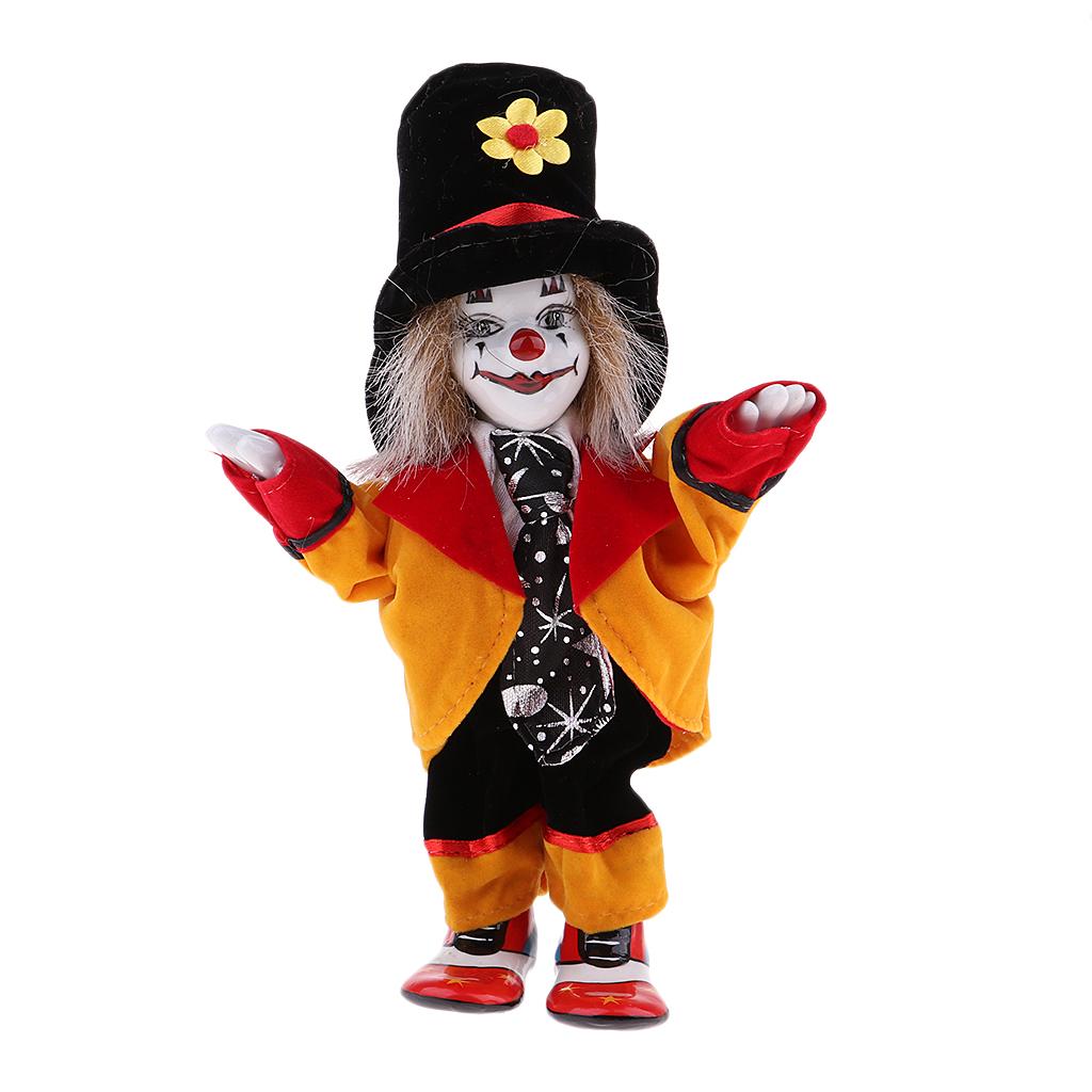18cm Porcelain Clown Doll with Beautiful Outfit and Ceramic Face, Gift for Clown Lover or Doll Collector, Halloween Props, Home Office Decor
