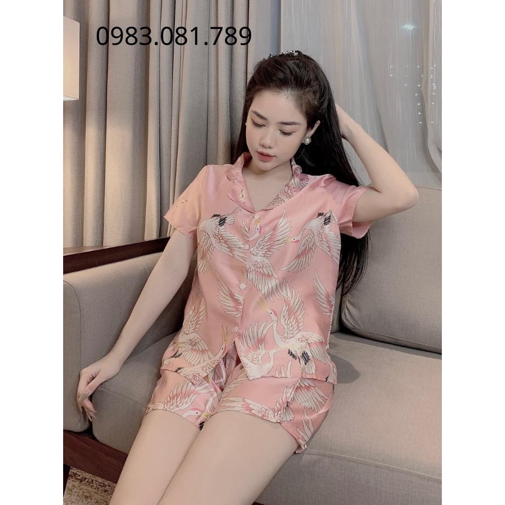 Bộ Pijama Quần Đùi - Áo cộc ; Chất Vải Lụa Satin mềm min, mát 