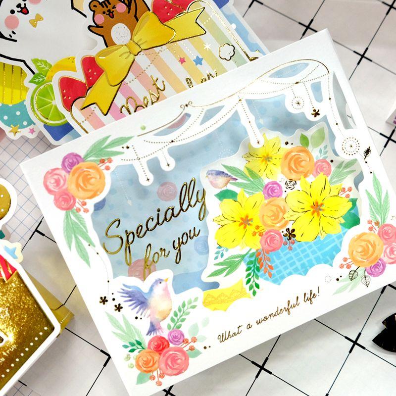 Thiệp giấy Pop-up Card Cao Cấp Nhập Từ Đài Loan FK4006 Chữ Nhũ Vàng Họa tiết Cute Sắc Nét 10.5x15.2cm