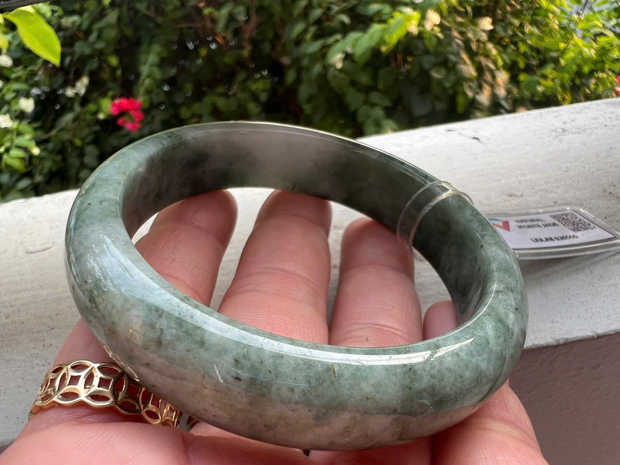 Vòng Tay Nữ Đá Cẩm Thạch Tự Nhiên Bản Hẹ Type A Ni 56mm Cao 14mm Dầy 8mm Kiểm Định Liulab 626566 Màu Xanh Đậm Bông Trắng bóng sang đẹp xinh xắn các Chị mệnh Kim mệnh Thủy 53kg - 59kg đeo tay sang sịn ạ