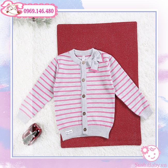 Áo len cài giữa cardigan sọc ngang phối màu xinh xắn