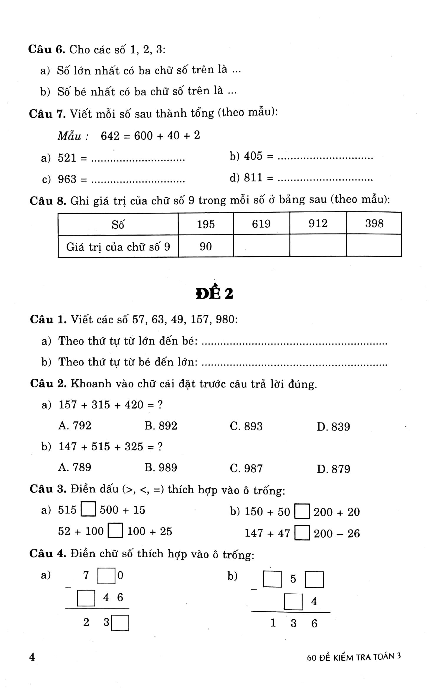 60 Đề Kiểm Tra Toán 3