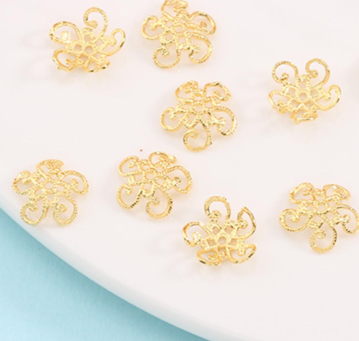 Combo 6 cái charm bạc chụp hạt, bọc hạt họa tiết hoa mạ vàng - Ngọc Quý Gemstones