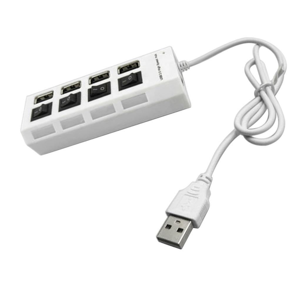 4 Port USB Splitter Portable Data Hub with Individual On/Off Switch and LED