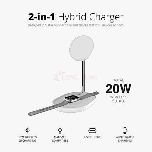 Đế sạc không dây Mazer Infinite.Boost Mag.DESK 2-in-1 Hybrid Charger M-MAG.DESK600-WH - Hàng chính hãng