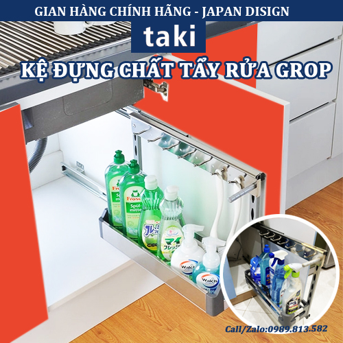 Kệ Để Chất Tẩy Rửa Tủ Bếp GROP- INOX 304 Bảo Hành Vĩnh Viễn - Có Thợ Lắp Đặt