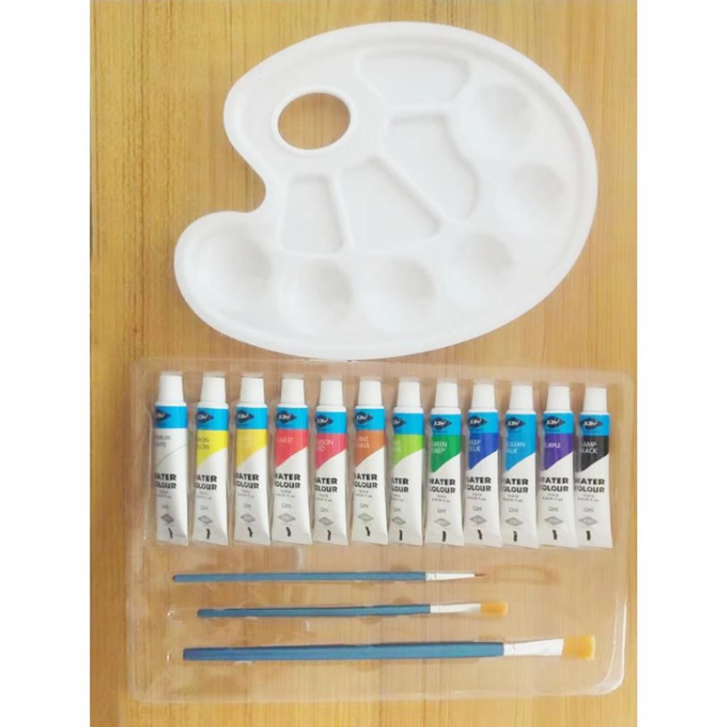 12 Tube Acrylic Paint Set with Palette and Nylon Brush DIY Art Supply Craft