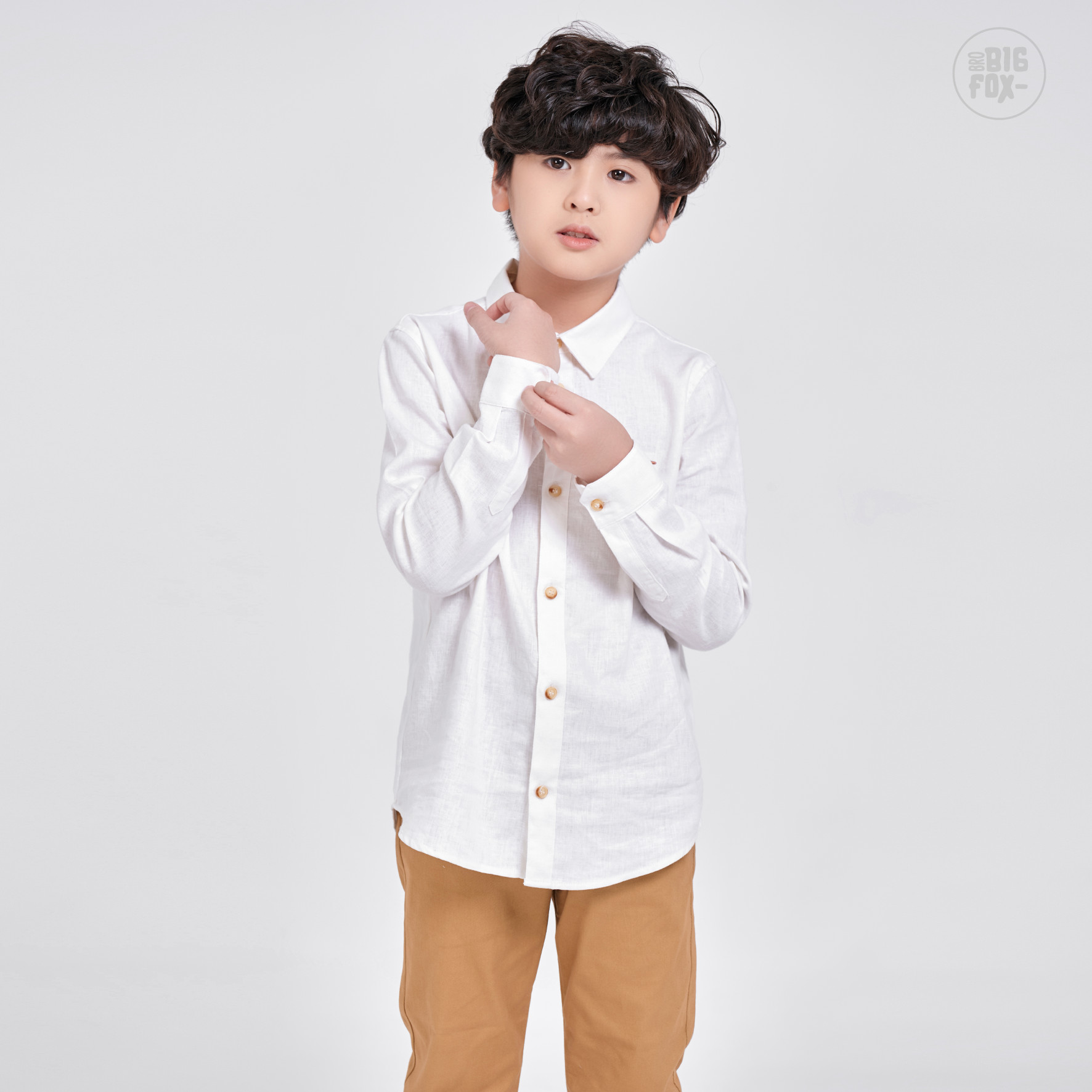 Áo sơ mi cho bé trai Bigfox-MissMeow, Chất liệu linen mềm mịn,họa tiết trơn, mặc chúc tết du xuân cực đẹp 5 – 11 tuổi