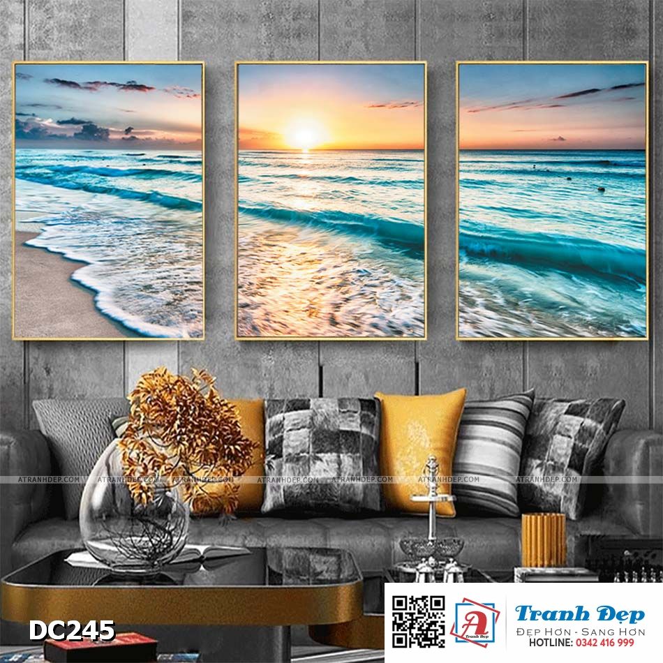 Bộ 3 tranh canvas treo tường Decor Hoàng hôn trên biển - DC245