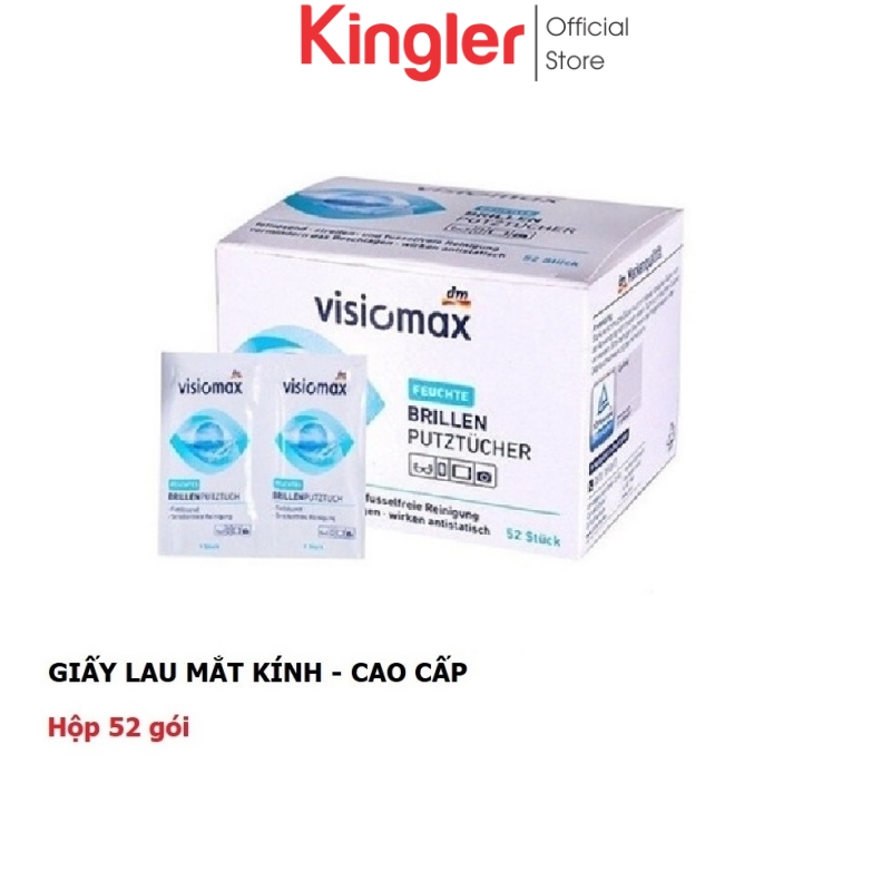 Khăn Lau Mắt Kính VisioMax - Hộp 52 Gói - An Toàn, Sạch - Bảo Vệ Kính Khỏi Bụi Bẩn, Vân Tay, Mờ , An Toàn Cho Mắt Kính- Kingler 7226