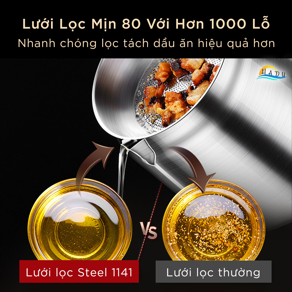 Bình Lọc Dầu Ăn Inox 304 Cao Cấp Có Lưới Lọc Cặn Bằng Inox Loại 2 lit Có Nắp Đạt Chất Lượng Đức SSGP