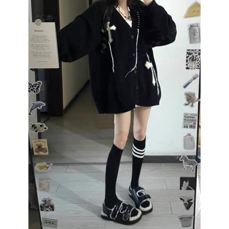Áo Khoác Cardigan Dệt Kim Thánh Giá Unisex Tay Bồng️Áo Khoác Chữ Thập Mới