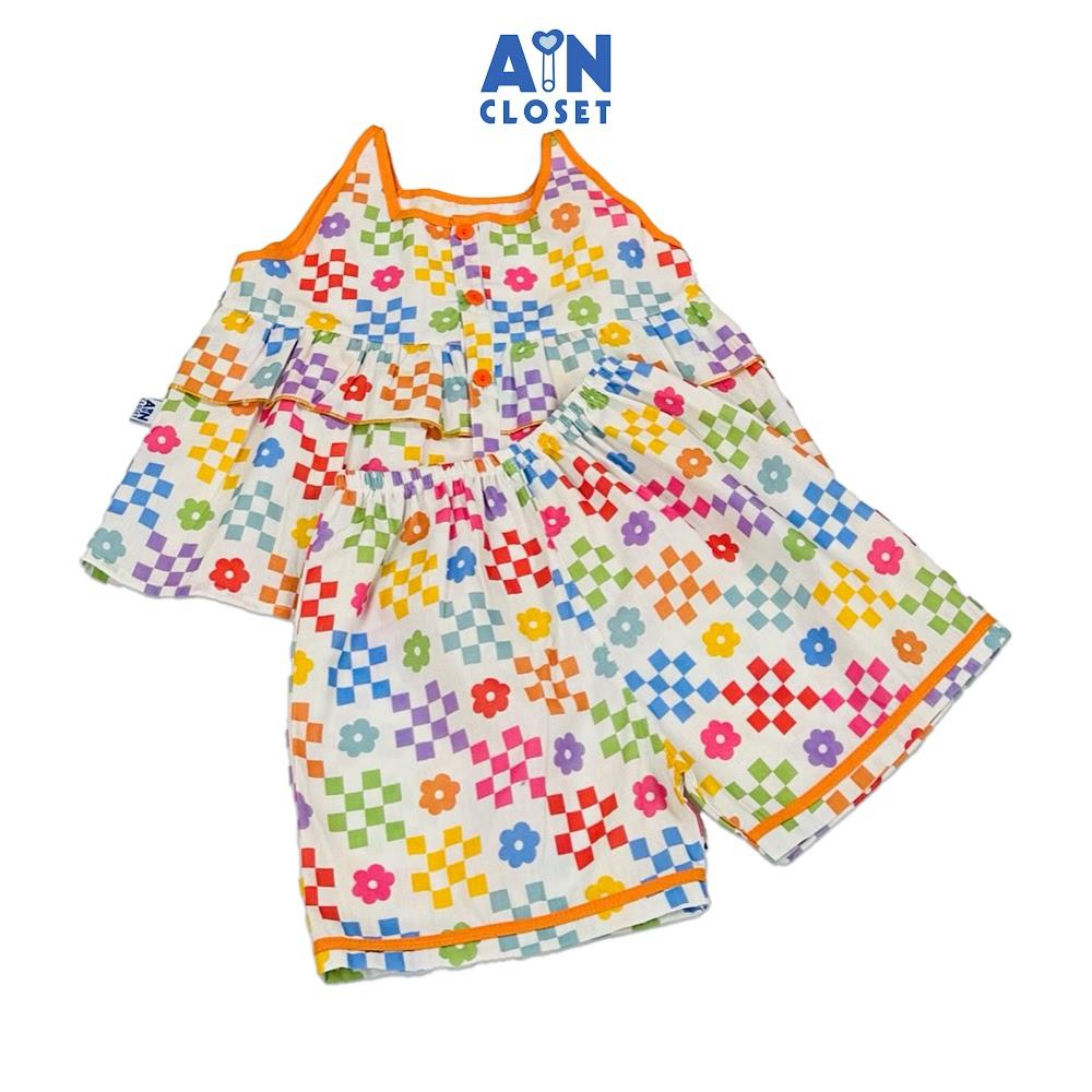 Bộ quần áo Ngắn bé gái họa tiết Caro Rubik Cam cotton - AICDBGXARNW5 - AIN Closet