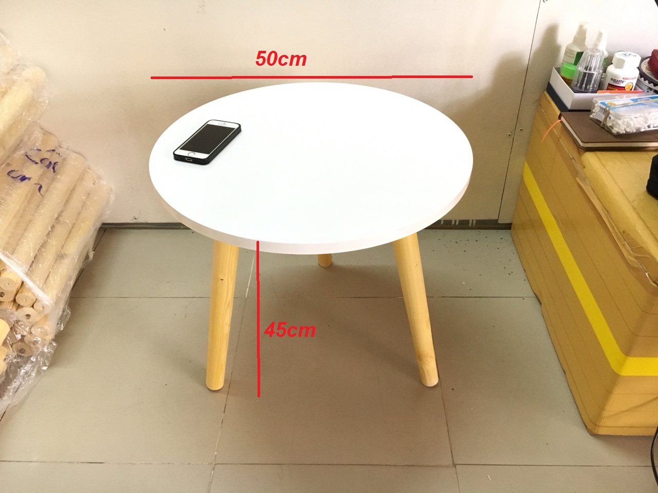 Bàn tròn trắng sofa 50x45, bàn trà, bàn cafe, coffee, cà phê, bàn salon, sopha, bàn gỗ phòng khách Pk