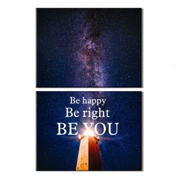 Bộ 2 Tranh Trang Trí Canvas Viền Composite"Be Happy, Be Right, Be You" W314