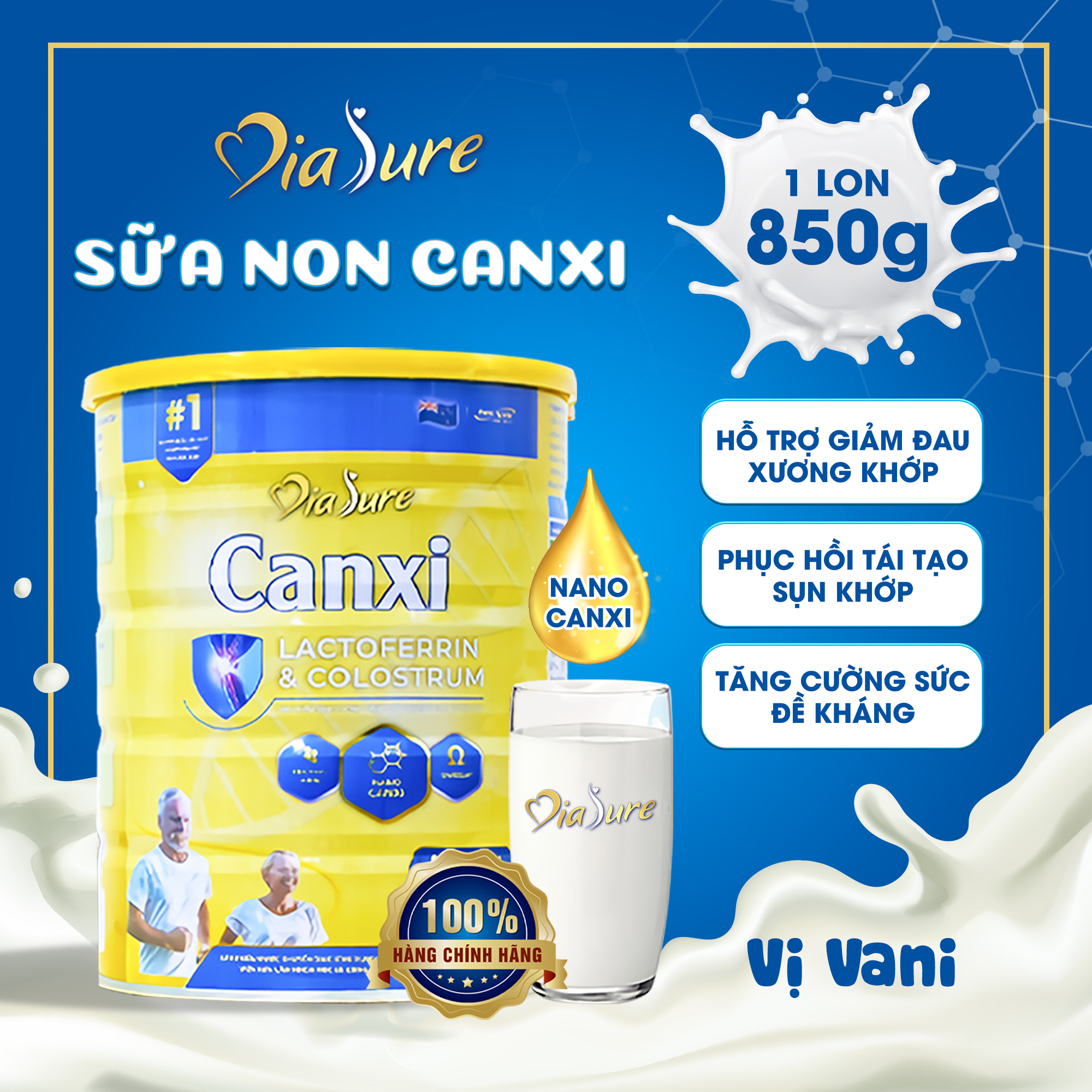 Sữa Non Diasure 850G (NEW) bổ sung thêm Nano Canxi, Omega3, Protein HMB - Sữa chuyên dùng cho người tiểu đường