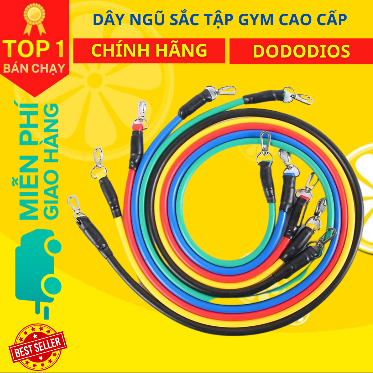 Dây Ngũ Sắc Tập Gym dododios, Bộ 5 Dây Đàn Hồi Kháng Lực Tập Full Body, Dụng Cụ Tập Thể Hình Tại Nhà Đa Năng