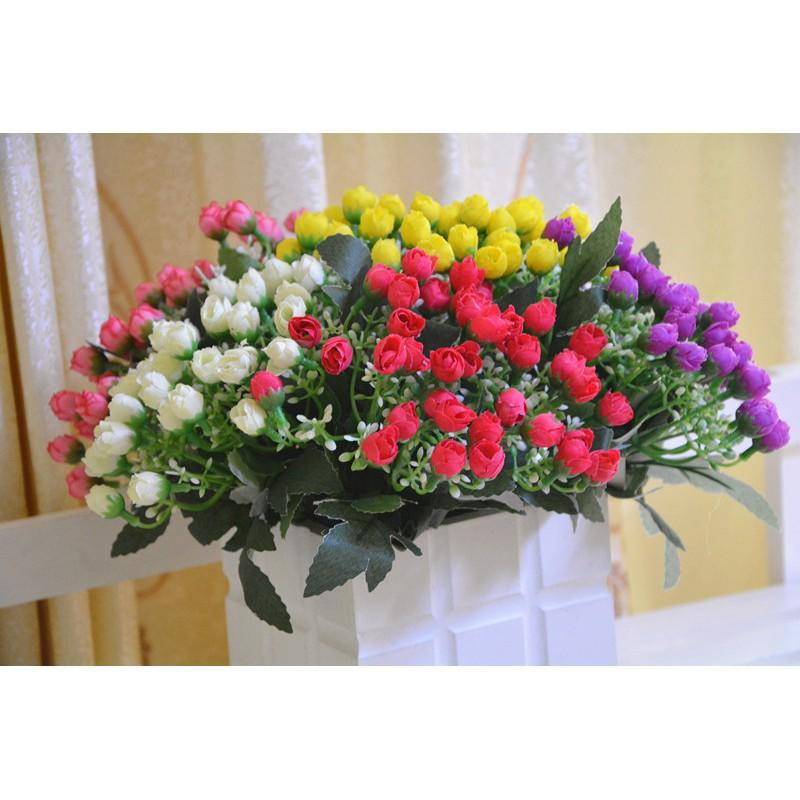 Hoa giả hoa lụa: cụm hoa hồng nhí nhiều màu