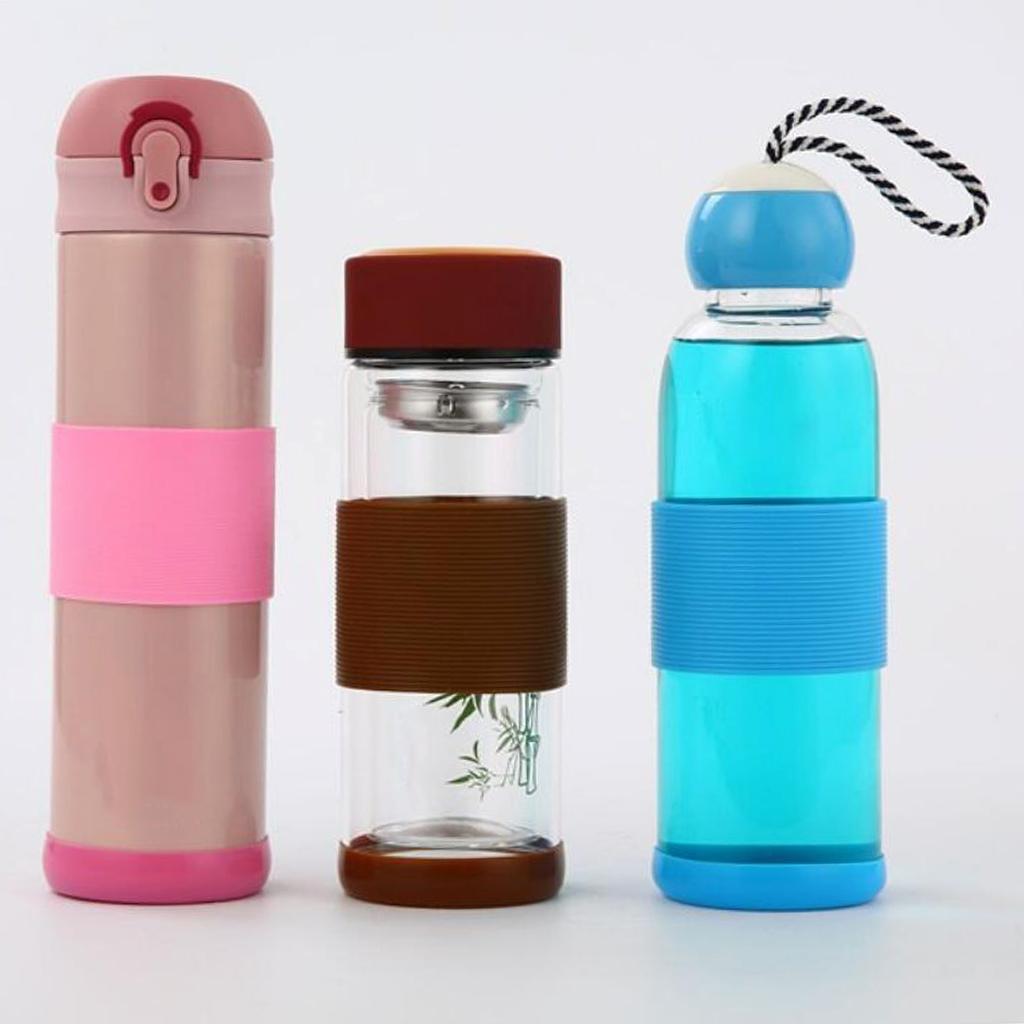 2xOutdoor Silicone Round Non- Water Bottle Mug Cup Sleeve Cover Green