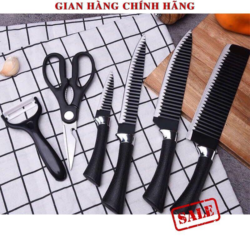 Bộ dao nhật ASAKH lưỡi sóng 6 món cao cấp, chất liệu hợp kim chống gỉ