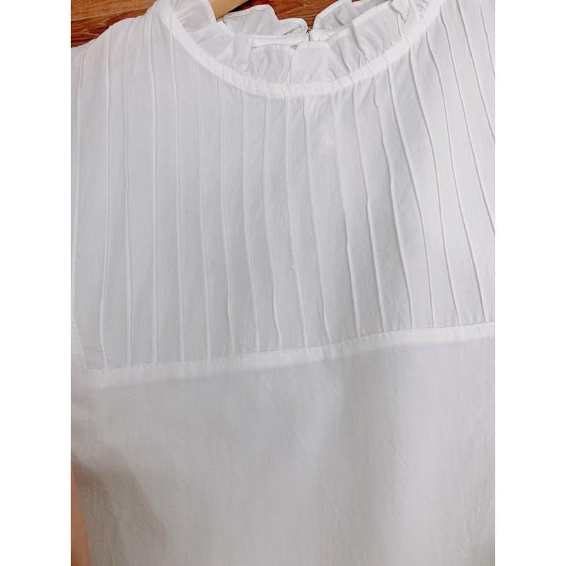 Áo babydoll xếp ly - áo sơ mi trắng cộc tay