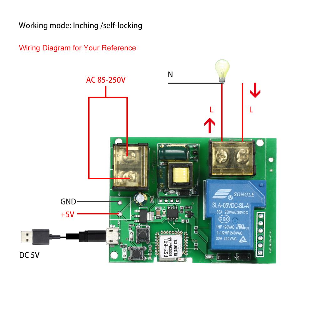 eWeLink USB DC5V AC85-250V 30A Wifi Switch Wireless Relay Module Smart Home Automation Modules Phone APP Remote Control Timer Switch Compatible with Amazon Alexa Google Home Voice Control for Access Control System Garage Door Inching/Self-Locking