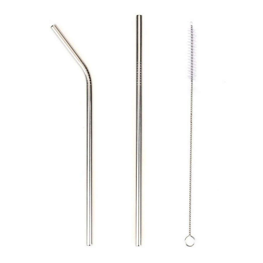 Combo 2 Ống Hút Kim Loại (Inox) Bằng Thép Không Gỉ + Cọ Làm Sạch Ống