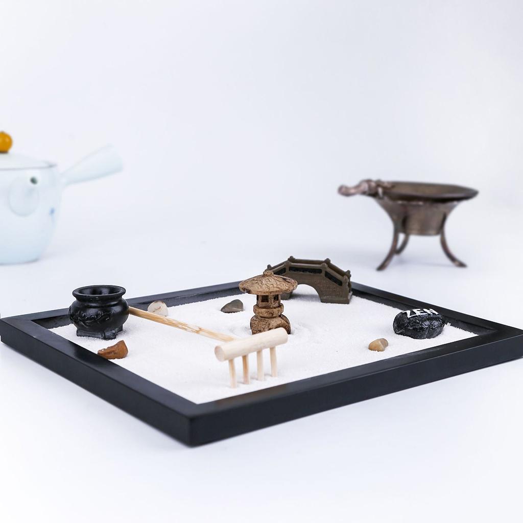 Wooden Beach Garden Mini Desktop Sandbox Tray Handcrafts for Relaxation