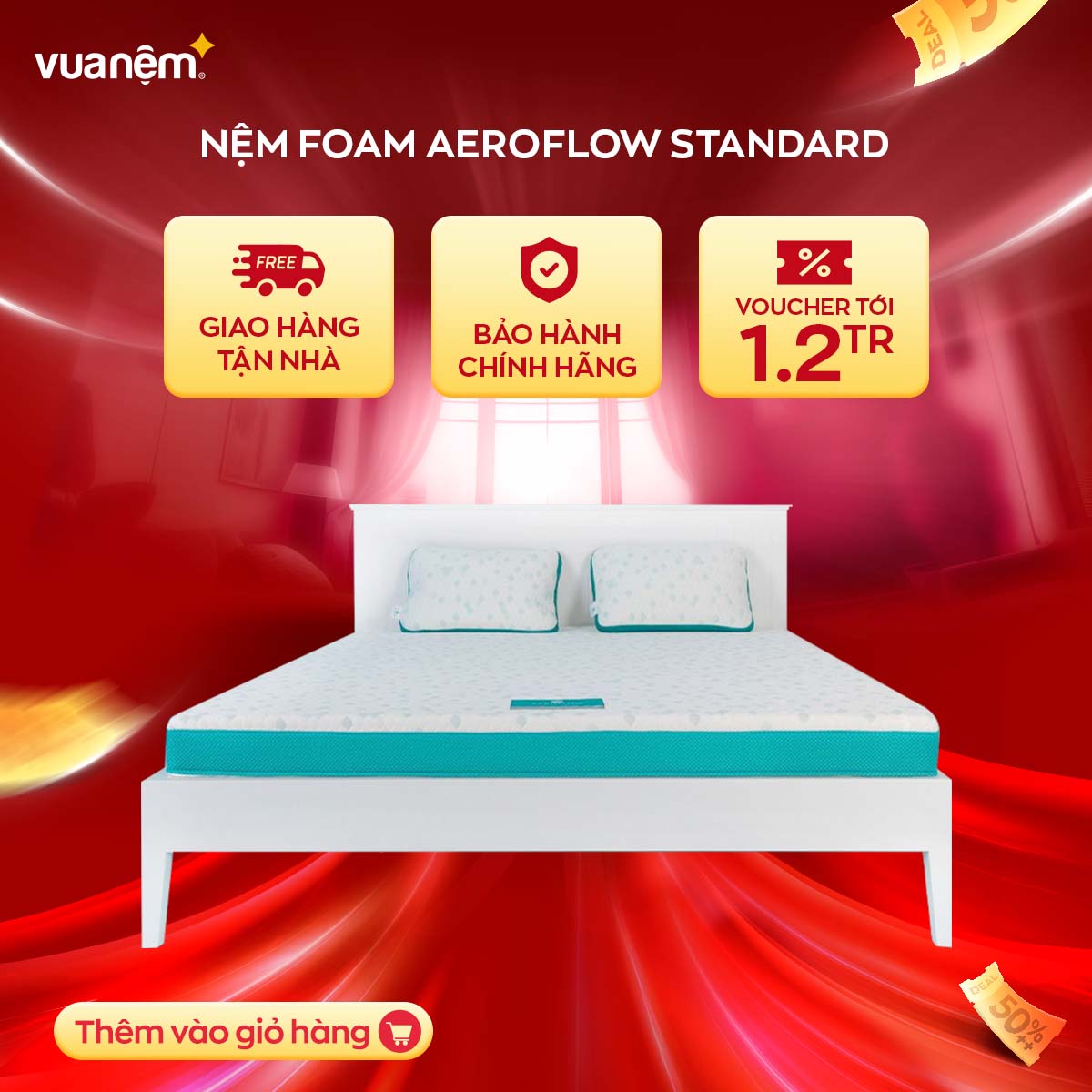 Nệm Foam Nhật Bản cao cấp Aeroflow Standard mềm mại, êm ái, nâng đỡ tối đa, thoáng khí cao - Cảm hứng từ giấc ngủ